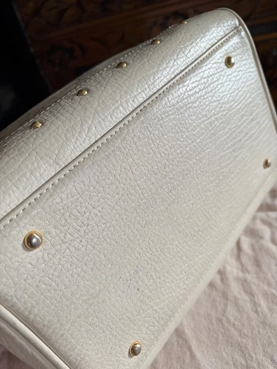 SALE MCM Cream and Beige Logo Satchel with Gold Hardware - Picture 7 of 10